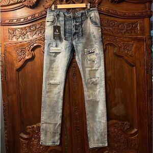NWT A Seven Jeans Denim Distressed Low Rise Straight Leg Jeans